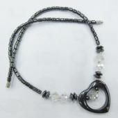 Clear Crystal Glass with Black Heart Shape Hematite Beads Necklace